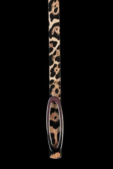 Gümüş Renk Leopar Desenli Kadın Deri Kemer