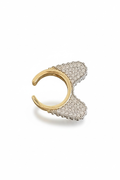 Altın Ve Gümüş Renk Taşlı Tx Ear Cuff  (Tek)