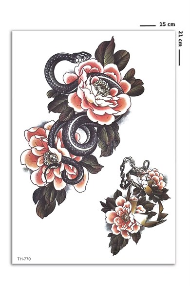 Yılan ve Gül Geçici Dövme Tattoo
