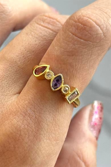 Altın Renk Taş Detaylı Ayarlanabilir Yüzük  