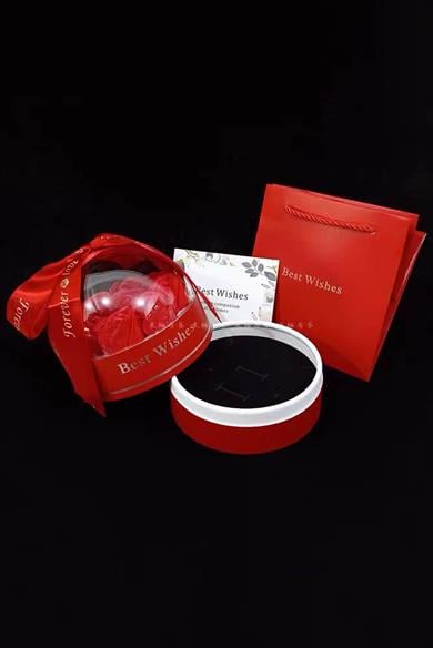 Kırmızı Renk Fanus İçinde Gül Takı Organizerli Hediye Kutusu