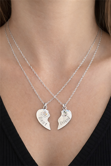 Gümüş Renk Kalp Figürlü Çelik Best Friend Kolye