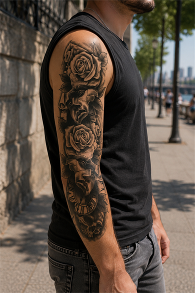 Çiçek Ve Saat Geçici Dövme Tattoo