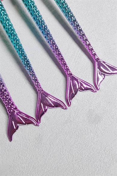 4lü Pembe Ve Turkuaz Renk Balık Kuyruğu Figürlü Makyaj Fırçası Set