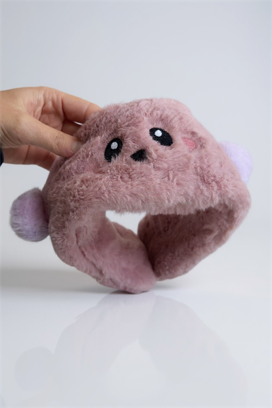 Koyu Pembe Renk Ayıcık Figürlü Peluş Kulaklık