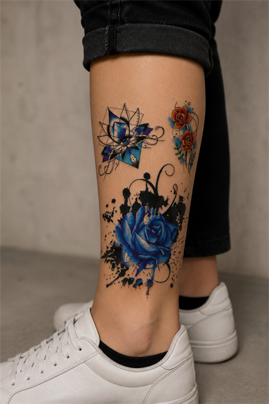 Mavi Gül Geçici Dövme Tattoo