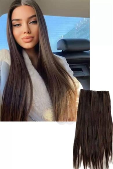 Isıya Dayanıklı Yarımay Çıt Çıt Saç - HT4 - Kahverengi - Düz - 60 Cm - 110 Gr (Duygu)