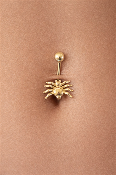 Altın Renk Örümcek Figürlü Cerrahi Çelik Göbek Piercing