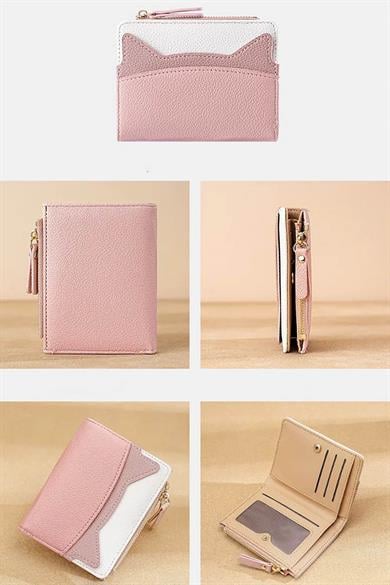 Pembe Renk Kadın Deri Cüzdan/Kartlık