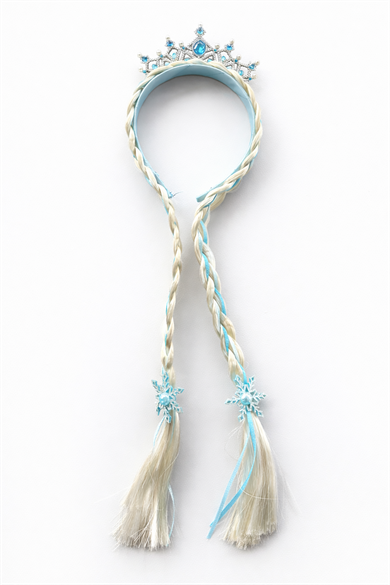 Mavi Renk Örgü Saç Detaylı Taç