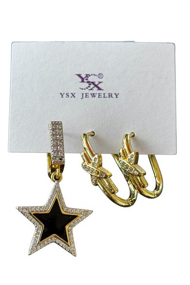 Altın Renk Yıldız Detaylı Taş Detaylı VİP 3lü YSX Küpe Set 