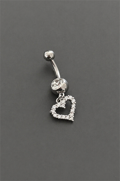Gümüş Renk Kalp Figürlü Cerrahi Çlike Göbek Piercing