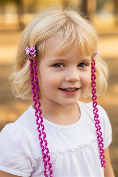 2li Fuşya Renk Kurdele Figürlü Çocuk Yan Toka