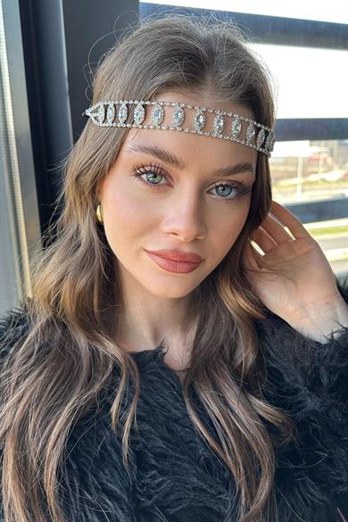 Gümüş Renk Taş Detaylı Alınlık/Kına Aksesuarı