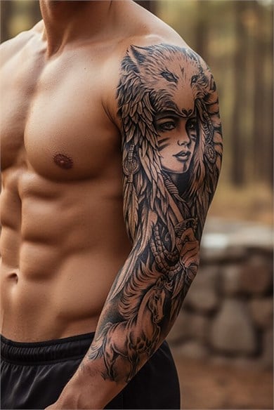Kurt Ve Kız Figürlü Sonradan Kararan Yarı Kalıcı Geçici Kol Dövme Tattoo