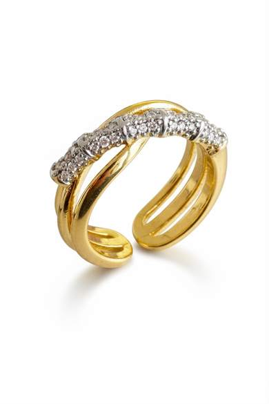 Altın Ve Gümüş Renk 14K Altın Kaplama Ayarlanabilir Yüzük