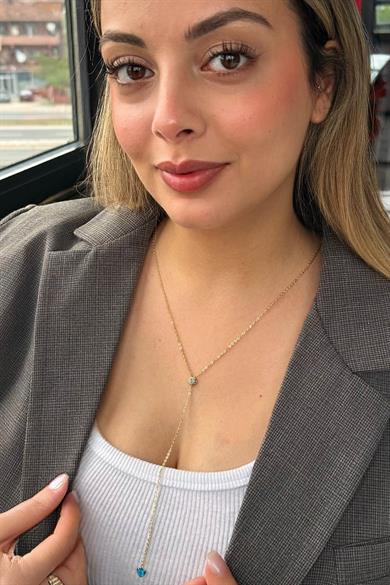 Altın Renk Taş Detaylı 14K Altın Kaplama VİP Y Kolye