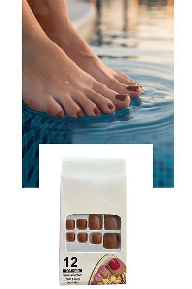 12li Kahve Renk Takma Tırnak Set (Yapıştırıcılı)