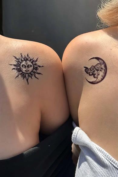 Geçici Ay Ve Güneş Figürlü Dövme Tatto