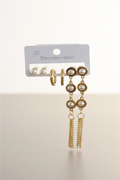 Altın Renk 6lı Karışık Figürlü Sallantılı Çelik Küpe Set