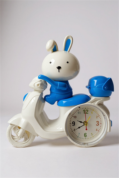 Mavi Renk Motor Figürlü Mini Dekoratif Alarmlı Yuvarlak Masa Saati