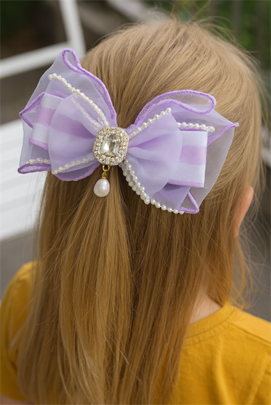 Mor Renk Taş Detaylı Kurdele Otomat Toka