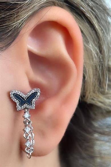 Gümüş Renk Kelebek Figürlü Çelik Tragus/Kıkırdak Küpe/Piercing (Tek)