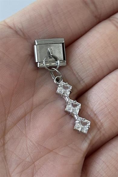 Gümüş Renk Taş Detaylı Çelik Nomination Charm (Tek)