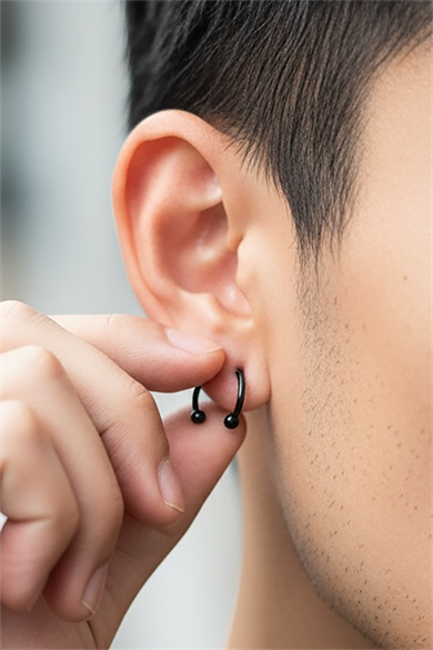 Siyah Renk Unisex Halka Küpe (Çift)