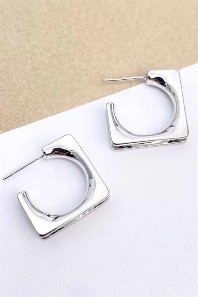 Gümüş Renk Kare Küpe (Çift)