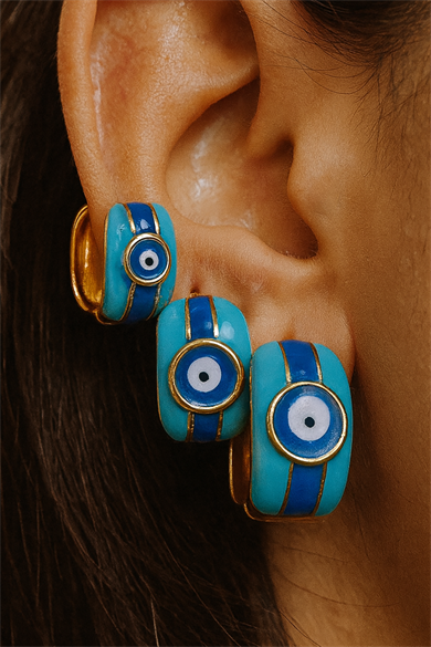 Altın Renk Nazar Boncuk Figürlü 3lü YSX Küpe Set