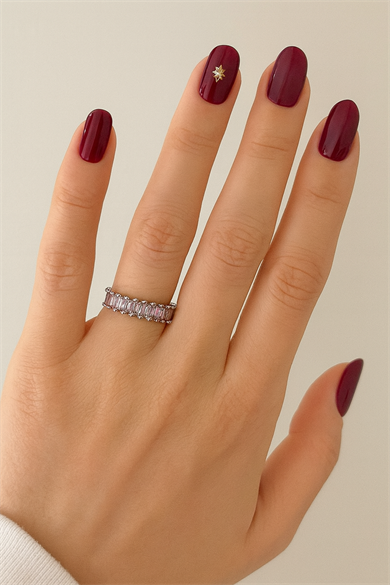 Gümüş Renk Taş Detaylı Ayarlanabilir Çelik Yüzük