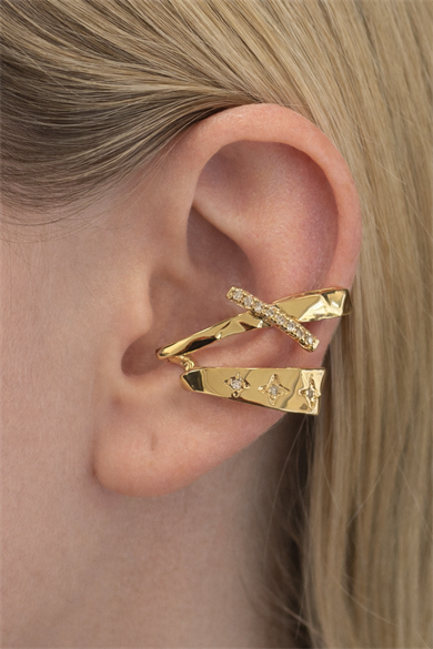 Gümüş Renk 14K Altın Kaplama TX Ear Cuff (Tek)