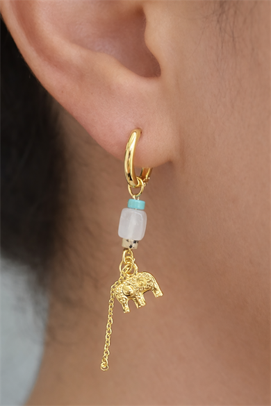 Altın Renk Fil Figürlü Taş Detaylı Küpe (Çift)