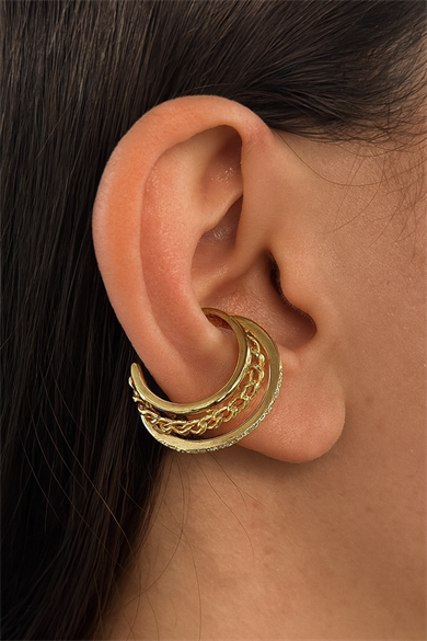 Altın Renk Taş Detaylı Ear Cuff (Tek)