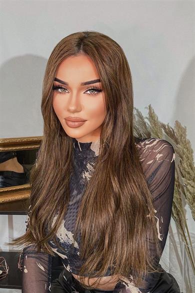 Isıya Dayanıklı Yarımay Çıt Çıt Saç - SH6D- Fındık Kahve - Düz - 60 Cm - 110 Gr (Pınar)