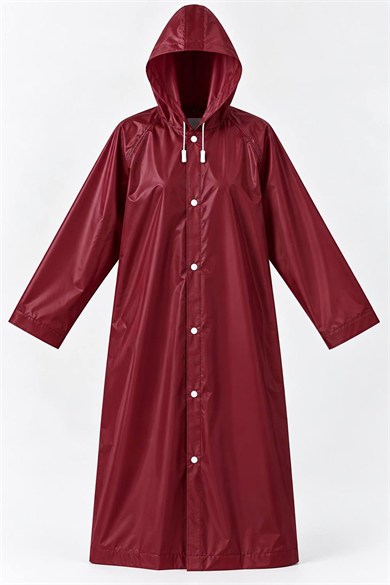 Bordo Renk Kapüşonlu Unisex Yetişkin Yağmurluk