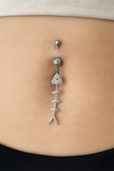 Gümüş Renk Balıık Kılçığı Figürlü Cerrahi Çelik Göbek Piercing