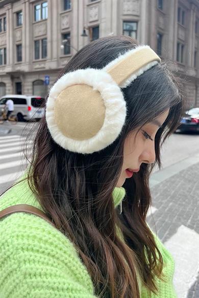 Krem Renk Peluş Kulaklık