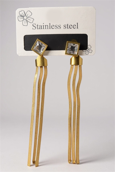 Altın Renk Taş Detaylı Sallantılı Çelik Küpe (Çift)