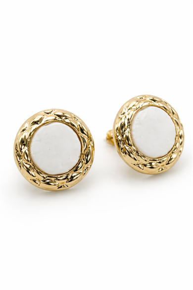 Altın Ve Beyaz Renk Küpe (Çift)