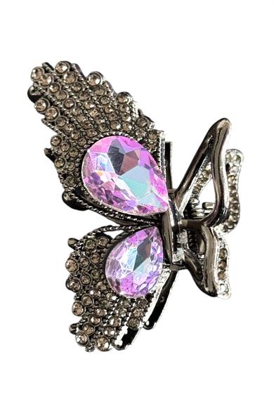 Siyah Renk Kelebek Figürlü Taşlı Mini Mandal Toka