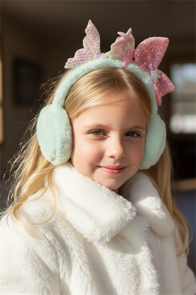 Turkuaz Ve Pembe Renk Karışık Figürlü Peluş Kulaklık