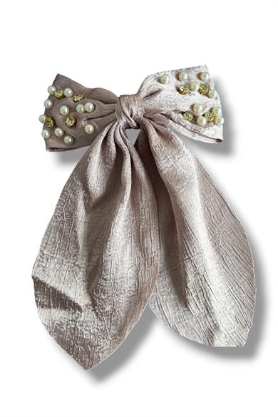 Lila Renk Kurdele Figürlü İnci Ve Taş Detaylı Otomat Toka