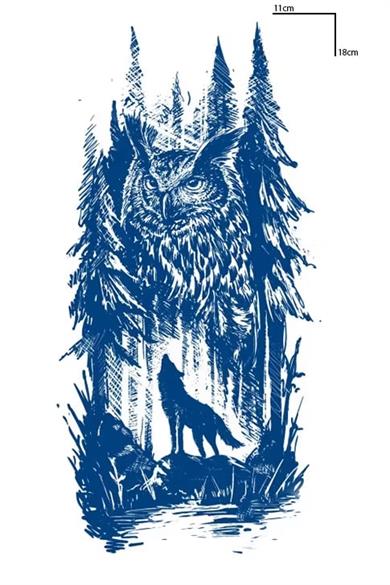 Baykuş Ve Kurt Figürlü 12 Saat Sonra Kararan Geçici Orta Dövme Tattoo