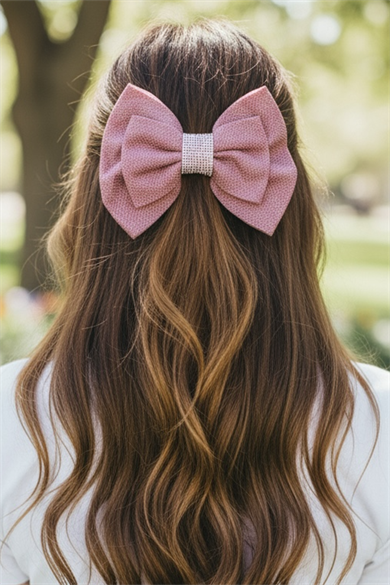 Pembe Renk Kurdele Figürlü Taş Detaylı Otomat Toka