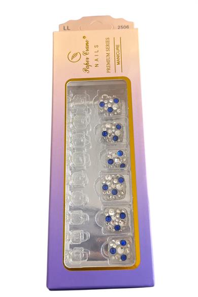 24 Adet Mavi Renk Taş Detaylı Ayak Takma Tırnak (Yapıştırıcılı)