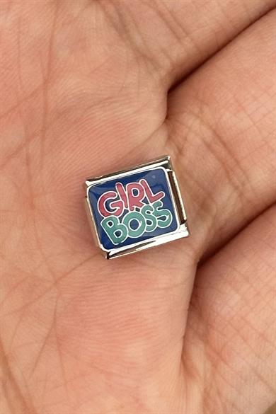 Gümüş Renk Girl Boss Yazılı Çelik Nomination Charm (Tek)