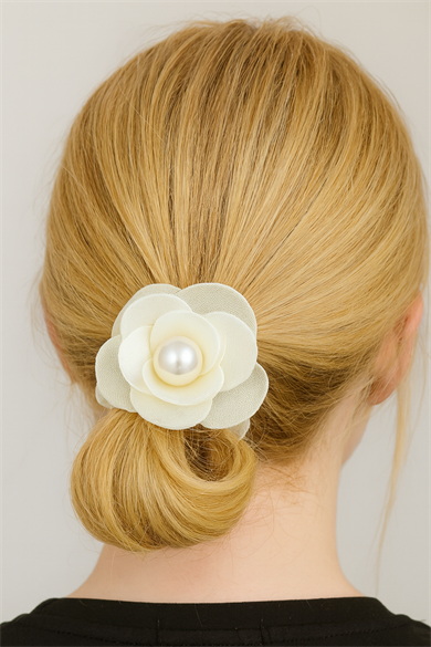 Krem Renk Çiçek Figürlü Simit Toka