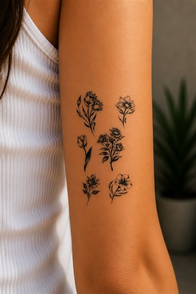 Çoklu Çiçek Mini Dövme Geçici Tattoo